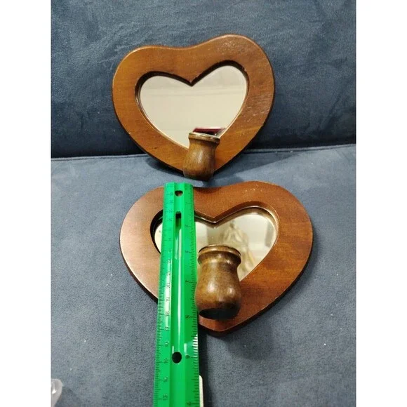 vintage pair wall candle scones w/mirror home decor solid wood rustic 5.5x" 6.5
